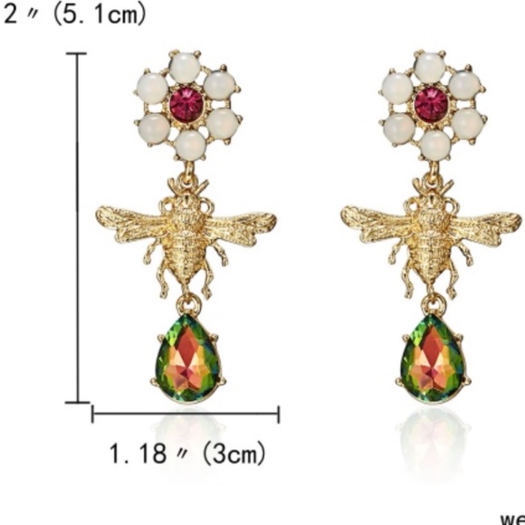 Fashion Jewelry Bee Flower Dangling Tassel Earrings Gold Color Alloy - Picture 4 of 7